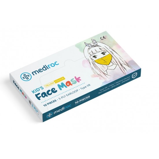 Mediroc 3PLY Kids YELLOW  χειρουργική Μάσκα Προσώπου Medical Κουτί 10 τμχ. (πιστοποιημένο προϊόν) TYPE IIR - EN14863