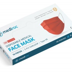 Mediroc 3PLY RED χειρουργική Μάσκα Προσώπου Medical 50 τμχ. (πιστοποιημένο προϊόν) Κουτιά των 10 τμχ. TYPE IIR - EN14863
