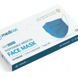 Mediroc 3PLY BLUE  χειρουργική Μάσκα Προσώπου Medical Κουτί 10 τμχ. (πιστοποιημένο προϊόν) TYPE IIR - EN14863