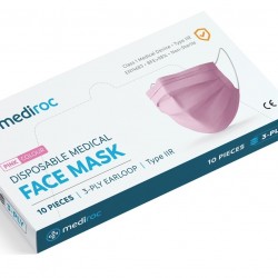 Mediroc 3PLY PINK χειρουργική Μάσκα Προσώπου Medical 50 τμχ. (πιστοποιημένο προϊόν) Κουτιά των 10 τμχ. TYPE IIR - EN14863