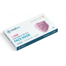 Mediroc 3PLY PINK χειρουργική Μάσκα Προσώπου Medical 50 τμχ. (πιστοποιημένο προϊόν) Κουτιά των 10 τμχ. TYPE IIR - EN14863